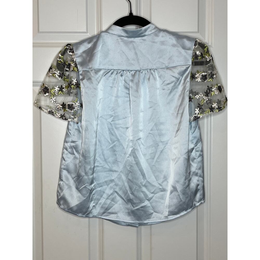 Anthropologie Hutch NEW Blue Satin Hidden Button Shirt XS Petite - Picture 4 of 11